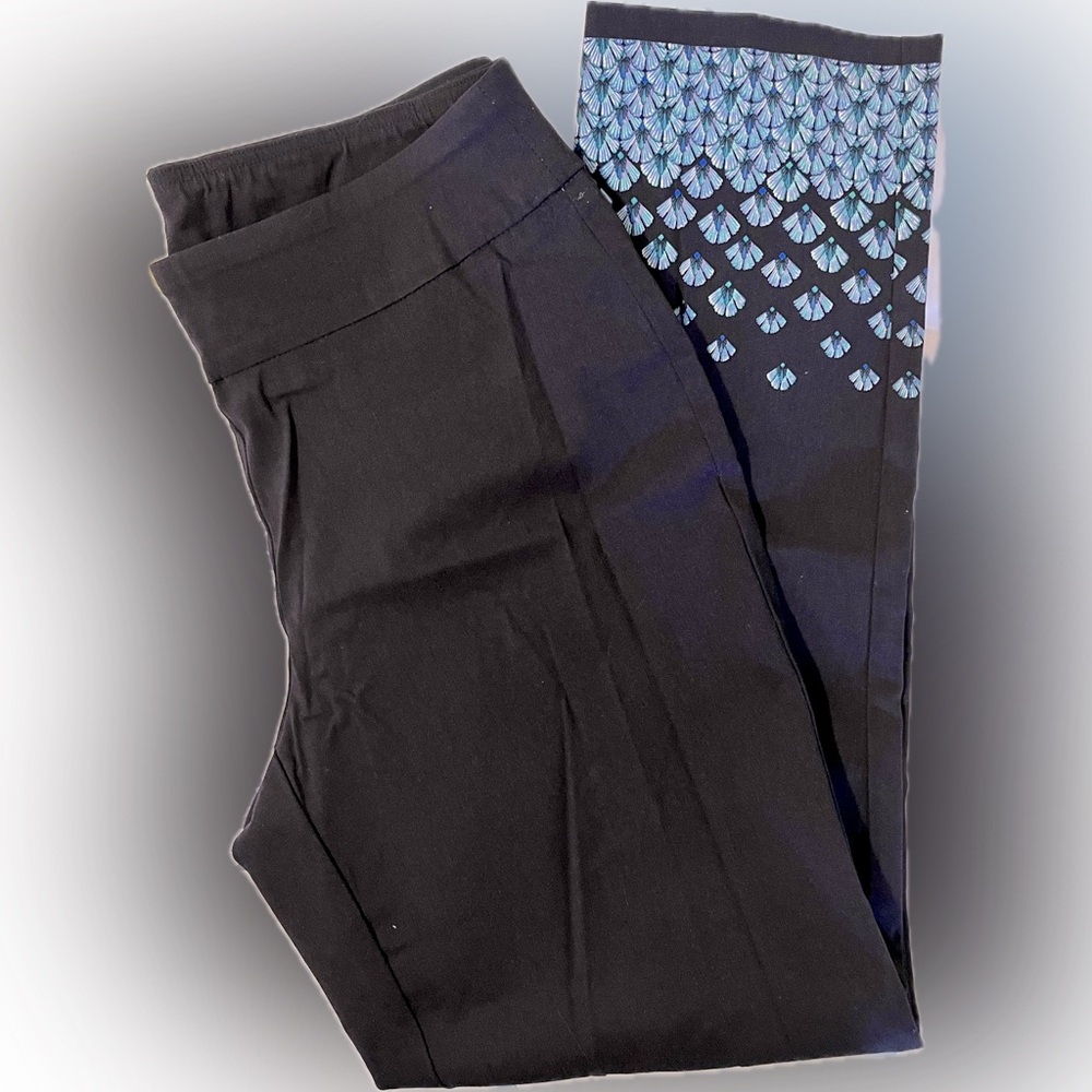 Briggs elastic waist border print black pants sz 6